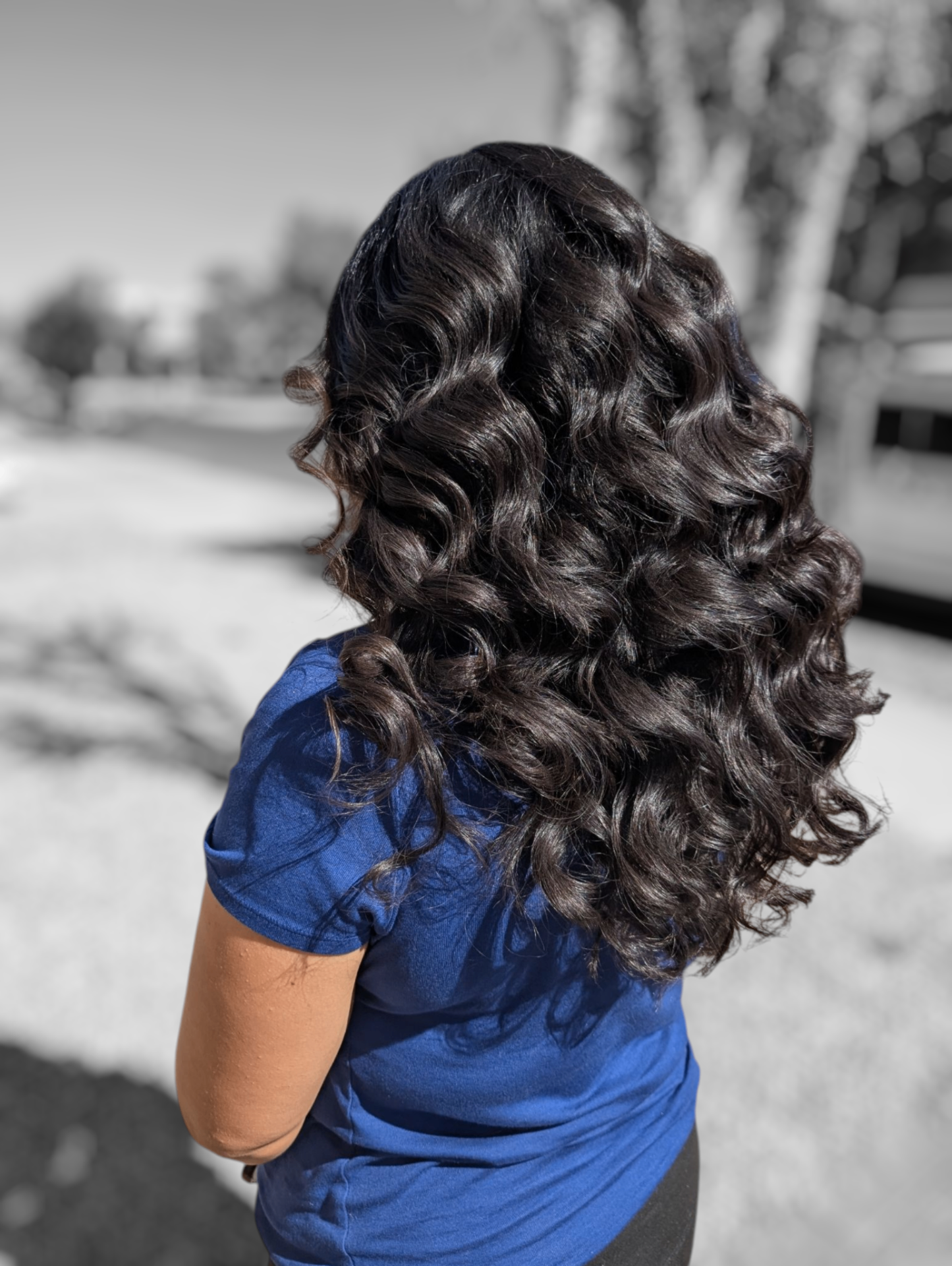 Long dark curls with soft glamorous waves by Hair By Sess